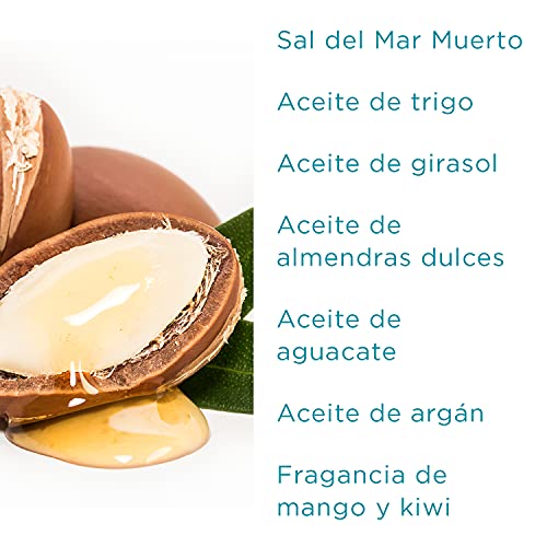 PraNaturals Exfoliante Corporal de Sal del Mar Muerto Enriquecido con Aroma de Mango y Kiwi 500g Body Scrub de Sales para Nutrir la Piel, Rico en Minerales Naturales para Todo Tipo de Piel