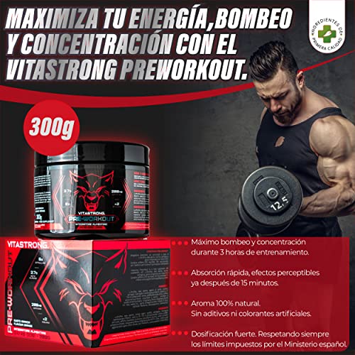 PRE WORKOUT Potente Vitastrong PRE ENTRENO | Preentreno Gimnasio, Beta Alanina, Suplementos Deportivos, | Rápida Absorción | Para Hombres y Mujeres