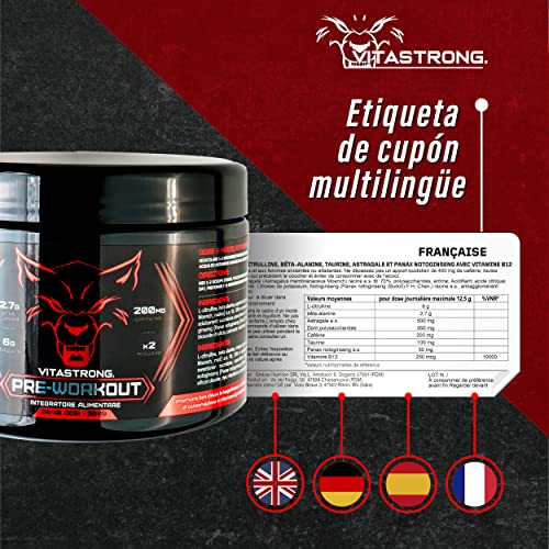 PRE WORKOUT Potente Vitastrong PRE ENTRENO | Preentreno Gimnasio, Beta Alanina, Suplementos Deportivos, | Rápida Absorción | Para Hombres y Mujeres