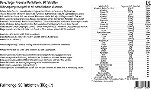 PremiumVital, Deva, Multivitamínico y Mineral Prenatal Vegano, 90 Comprimidos veganos, con Práctico Pastillero, Testado en Laboratorio, Sin Gluten, Sin Soja, Vegetariano, No GMO