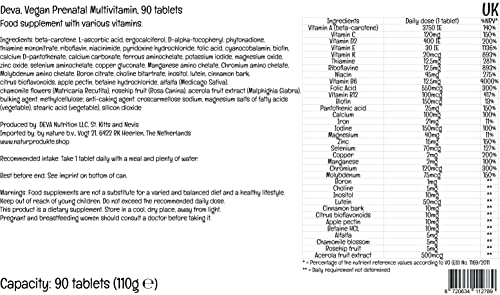 PremiumVital, Deva, Multivitamínico y Mineral Prenatal Vegano, 90 Comprimidos veganos, con Práctico Pastillero, Testado en Laboratorio, Sin Gluten, Sin Soja, Vegetariano, No GMO