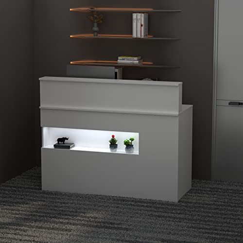 PREMTURE Mueble recepción con cajones, mostrador de recepción en Blanco,Mueble recepción,para vestíbulos de Empresas, recepciones de hoteles, Tiendas de Ropa, confiterías, fruterías 50 x 120 x 100 cm