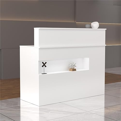 PREMTURE Mueble recepción con cajones, mostrador de recepción en Blanco,Mueble recepción,para vestíbulos de Empresas, recepciones de hoteles, Tiendas de Ropa, confiterías, fruterías 50 x 120 x 100 cm