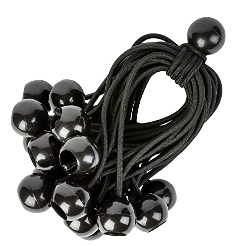 PRETEX Tensores Elasticos con Bola - Set de 25 x 23cm de Gomas Tensoras Universales con Bolas - Resistentes Lona de Piscina, Acampar y Atar Banderas - Negro