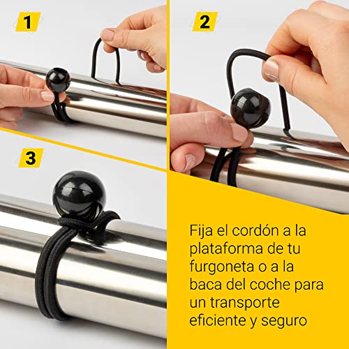 PRETEX Tensores Elasticos con Bola - Set de 25 x 23cm de Gomas Tensoras Universales con Bolas - Resistentes Lona de Piscina, Acampar y Atar Banderas - Negro