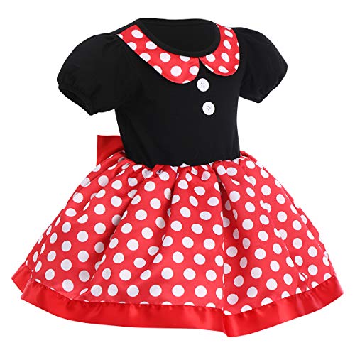 Princesa Disfraz de Minnie para Bebé Niña Navidad de los Lunares del Vestido del Tutú de Tul Cumpleaños Fantasía Infantiles Vestido Carnaval Bautizo Ballet Baile con Diadema Rojo + Negro 02 2-3 Años