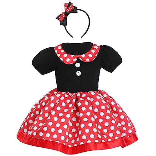 Princesa Disfraz de Minnie para Bebé Niña Navidad de los Lunares del Vestido del Tutú de Tul Cumpleaños Fantasía Infantiles Vestido Carnaval Bautizo Ballet Baile con Diadema Rojo + Negro 02 2-3 Años