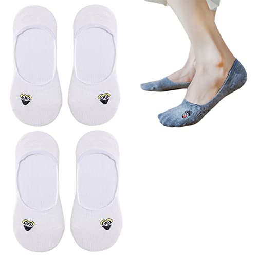 prinfantasy 2 pares de calcetines de algodón antideslizantes de corte bajo, calcetines invisibles para mujer, calcetines tobilleros para mujeres y niñas, talla 36-40, L0002, 3-7