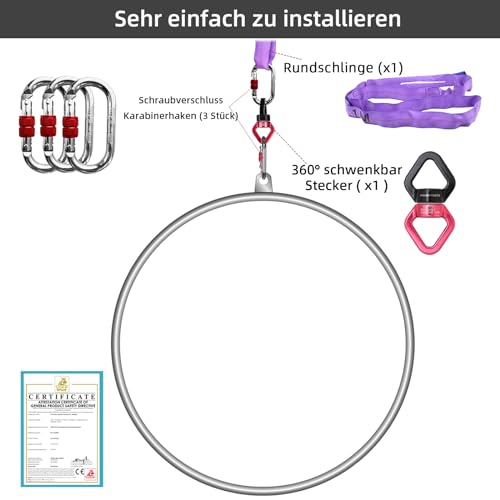 PRIOR FITNESS Juego de aros aéreos de alta calidad, 90 cm/95 cm, con diseño de lira aérea, probado con fuerza de 200 kg/500 kg, anillo de círculo de danza aérea para yoga, acrobatics