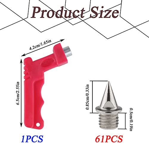 Prmape 62 Piezas Clavos Atletismo 6mm, Clavos para Zapatos con Llave para Clavos, Clavos de Repuesto Picos Antideslizantes para Zapatos de Pista Zapatos Deportivos Trotar Correr