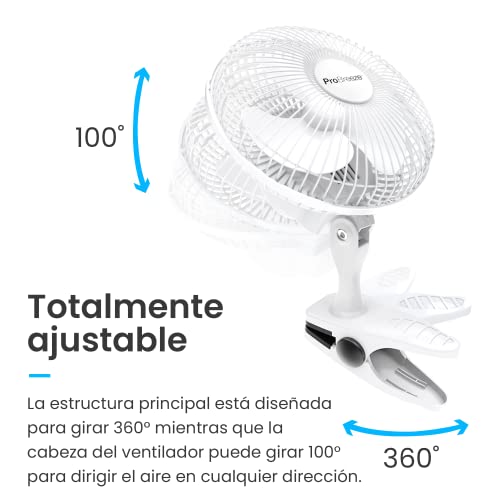 Pro Breeze Mini Ventilador de Sobremesa con Clip I Pequeño Ventilador Eléctrico con Funcionamiento Ultra silencioso y 2 Configuraciones de Velocidad I 15W para Hogar, Cama, Oficina y Escritorio