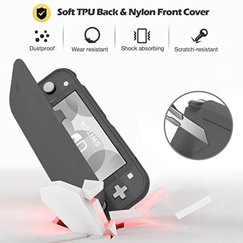 Procase Funda Protectora para Nintendo Switch Lite con 2 Protectores de Pantalla Vidrio Templado, Estuche con Tapa Antiarañazos de Cubierta Suave y Delgada para Nintendo Switch Lite 2019 - Gris