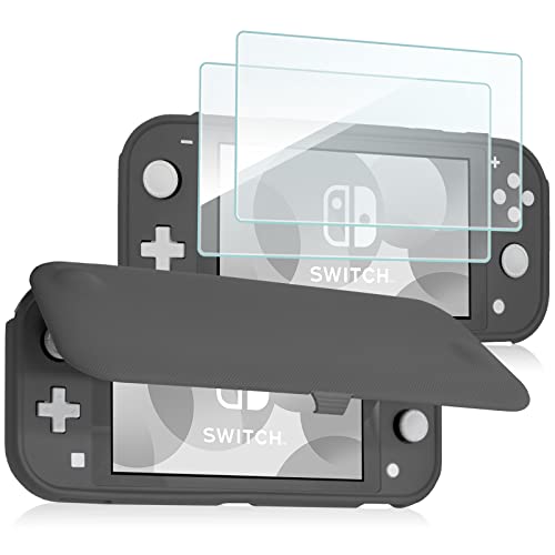 Procase Funda Protectora para Nintendo Switch Lite con 2 Protectores de Pantalla Vidrio Templado, Estuche con Tapa Antiarañazos de Cubierta Suave y Delgada para Nintendo Switch Lite 2019 - Gris