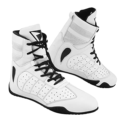 Profirst Global 8011 Zapatos de Boxeo Zapatos de Lucha Libre Kick Boxing Sparring Boxers Entrenadores Artes Marciales Zapatos Transpirables (Blanco, 43)