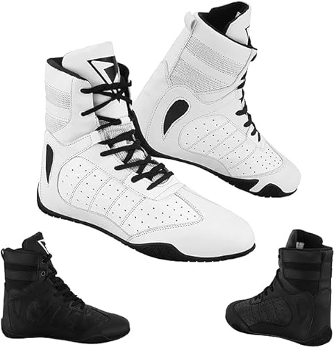 Profirst Global 8011 Zapatos de Boxeo Zapatos de Lucha Libre Kick Boxing Sparring Boxers Entrenadores Artes Marciales Zapatos Transpirables (Blanco, 43)