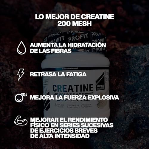 PROFIT - Creatina monohidrato 200 Mesh - Creatina pura para mejorar el rendimiento, la fuerza y la masa muscular - Con gran biodisponibilidad - Sin sabor - 1000 gramos = 333 servicios