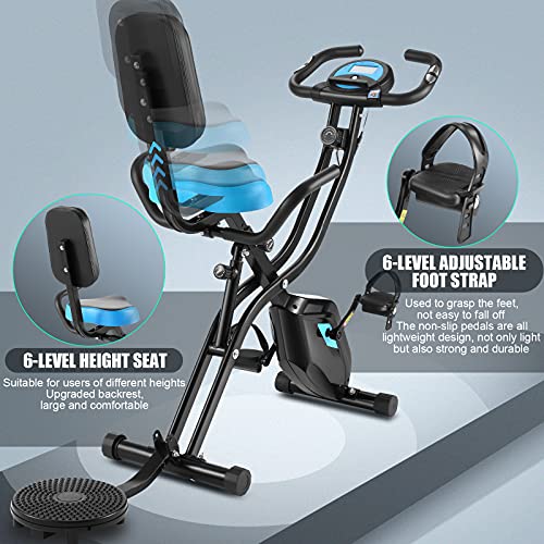 Profun - Bicicleta estática 2 en 1 - Bicicleta estática con resistencia magnética ajustable a 10 niveles mediante aplicación y bandas de entrenamiento - Bicicleta de interior 5568