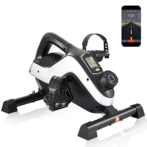 Profun - Mini Bicicleta de Ejercicio portátil con 8 Niveles de Resistencia magnética, con Monitor LCD para ejercitar piernas/Brazos, casa y Oficina, Noir+Argent(App)