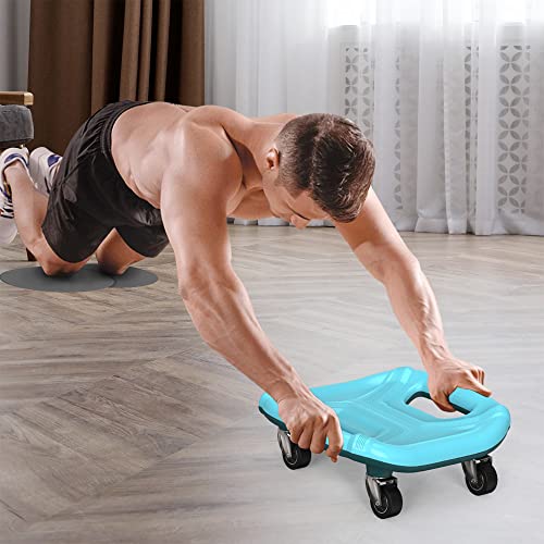 PROIRON Rueda Abdominal, 4 Ruedas Ejercitador Abdominal Placa Deslizante Multifunción, con Alfombrilla para Rodillas, para Ejercicio Abdominales en Casa y Gimnasio, Azul