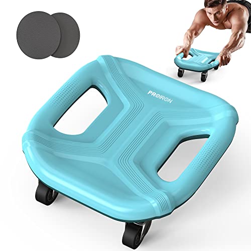 PROIRON Rueda Abdominal, 4 Ruedas Ejercitador Abdominal Placa Deslizante Multifunción, con Alfombrilla para Rodillas, para Ejercicio Abdominales en Casa y Gimnasio, Azul