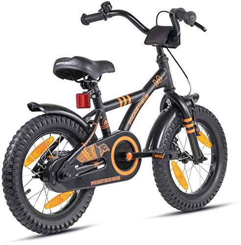 PROMETHEUS BICYCLES Bicicleta niño 4 años Bicicleta niña 4-6 años 14 Pulgadas Bici niños - Infantil con Pedales ruedines y Freno contrapedal Negro Mate