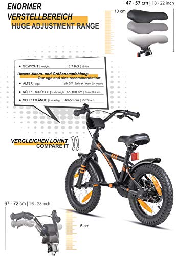 PROMETHEUS BICYCLES Bicicleta niño 4 años Bicicleta niña 4-6 años 14 Pulgadas Bici niños - Infantil con Pedales ruedines y Freno contrapedal Negro Mate