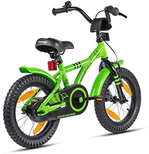 PROMETHEUS BICYCLES Bicicleta niño 4 años Bicicleta niña 4-6 años 14 Pulgadas Bici niños - Infantil con Pedales ruedines y Freno contrapedal Verde