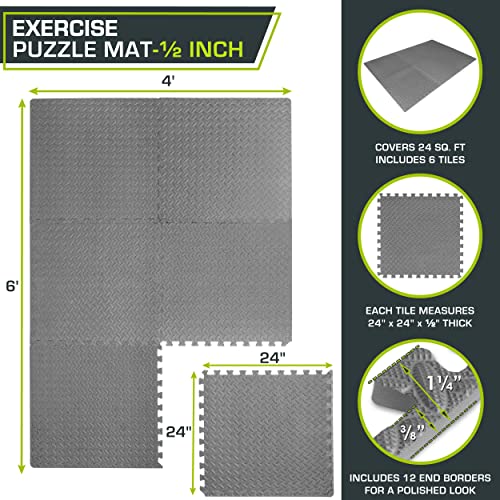 ProsourceFit ps-2302-pzzl-grey Exercise Puzzle Mats 1/2-in, Unisex-Adult, Grey