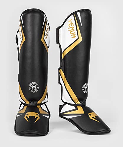 Protector Tibias Venum Contender 2.0 - Negro/Blanco/Oro - M