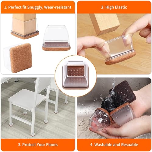 Protectores de Suelo para Patas de Silla, 16 Tapas de Silicona pequeñas con Fieltro, Fundas de protección