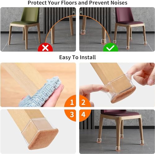 Protectores de Suelo para Patas de Silla, 16 Tapas de Silicona pequeñas con Fieltro, Fundas de protección