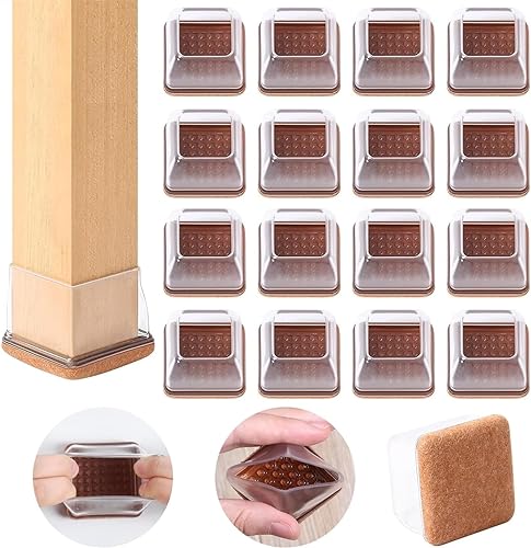 Protectores de Suelo para Patas de Silla, 16 Tapas de Silicona pequeñas con Fieltro, Fundas de protección