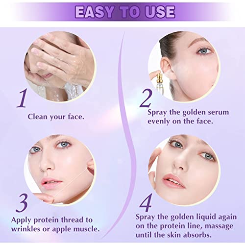 Protein Thread Lifting Set, Serum Facial, Hilo de Proteína Soluble y Hilo de Colágeno Combinado con Esencia de Nano Oro, Hilo de Proteína de Colágeno, Absorbable Collagen Thread for Face Lift