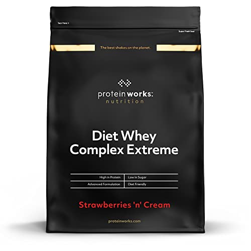 Protein Works| Batido Dietético de Proteína Whey | Sabor Fresas con nata | 500 g de Diet Whey Complex Extreme