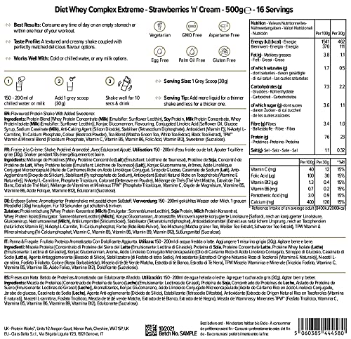 Protein Works| Batido Dietético de Proteína Whey | Sabor Fresas con nata | 500 g de Diet Whey Complex Extreme