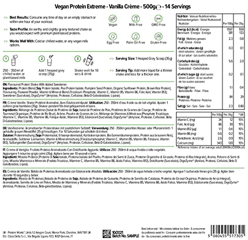 Protein Works - Proteína Vegana Extreme - 100% A Base De Plantas - Mezcla De 5 Proteínas - Proteína Vegetal En Polvo - 14 Licuados - Crema De Vainilla - 500g