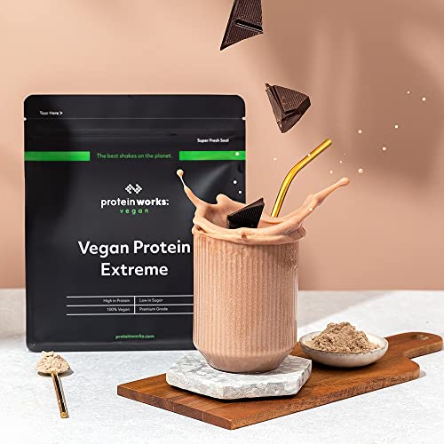 Protein Works - Proteína Vegana Extreme - 100% A Base De Plantas - Mezcla De 5 Proteínas - Proteína Vegetal En Polvo - 28 Licuados - Chocolate Digestivo - 1kg