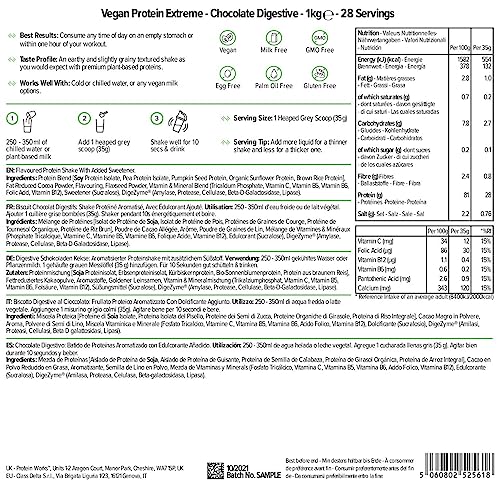 Protein Works - Proteína Vegana Extreme - 100% A Base De Plantas - Mezcla De 5 Proteínas - Proteína Vegetal En Polvo - 28 Licuados - Chocolate Digestivo - 1kg