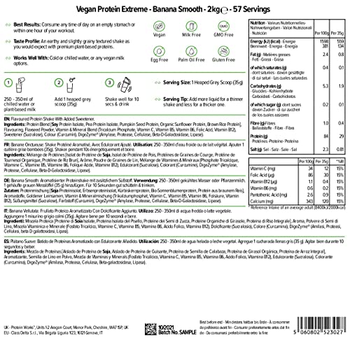 Protein Works - Proteína Vegana Extreme - 100% A Base De Plantas - Mezcla De 5 Proteínas - Proteína Vegetal En Polvo - 57 Licuados - Plátano Suave - 2kg