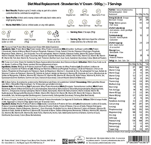 Protein Works| Sustituto De Comida Dietético | Fresas con Nata | Rico En Nutrientes | Vitaminas Potenciadoras del Sistema Inmune | Asequible, Saludable & Rápida | 500g