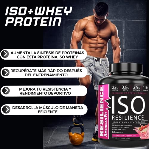 Proteína en Polvo|ISO RESILIENCE|1.8kg Proteínas de Suero con Creatina|Ganar Masa Muscular|Proteína Sabor Fresa Cheescake|Batido Proteinas Masa Muscular|Proteina Con Creatina.