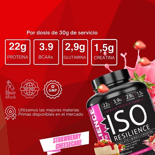 Proteína en Polvo|ISO RESILIENCE|1.8kg Proteínas de Suero con Creatina|Ganar Masa Muscular|Proteína Sabor Fresa Cheescake|Batido Proteinas Masa Muscular|Proteina Con Creatina.