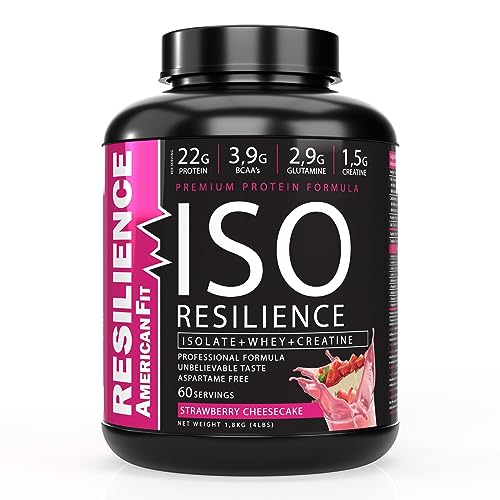 Proteína en Polvo|ISO RESILIENCE|1.8kg Proteínas de Suero con Creatina|Ganar Masa Muscular|Proteína Sabor Fresa Cheescake|Batido Proteinas Masa Muscular|Proteina Con Creatina.