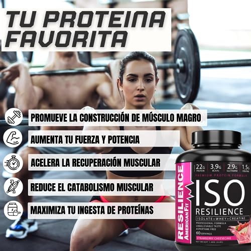 Proteína en Polvo|ISO RESILIENCE|1.8kg Proteínas de Suero con Creatina|Ganar Masa Muscular|Proteína Sabor Fresa Cheescake|Batido Proteinas Masa Muscular|Proteina Con Creatina.