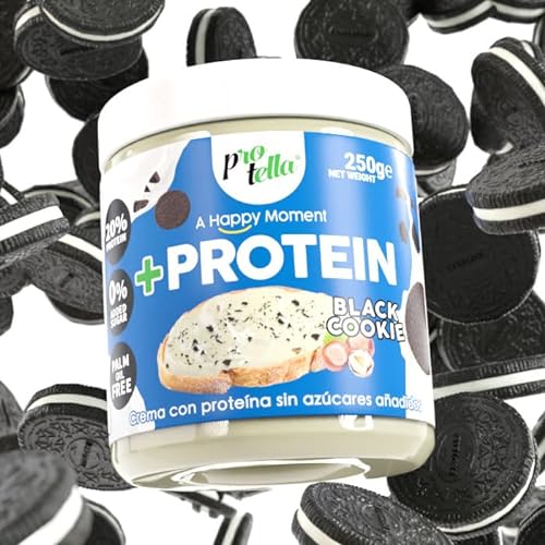 Protella Store - Cremas Proteicas - Protella Black Cookie 250gr - Crema Proteica De Chocolate Blanco Con Avellanas Y Trocitos De Galleta Negra. Sin Azúcares Añadidos Y Sin Aceite De Palma.