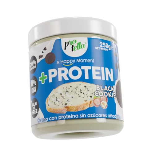 Protella Store - Cremas Proteicas - Protella Black Cookie 250gr - Crema Proteica De Chocolate Blanco Con Avellanas Y Trocitos De Galleta Negra. Sin Azúcares Añadidos Y Sin Aceite De Palma.