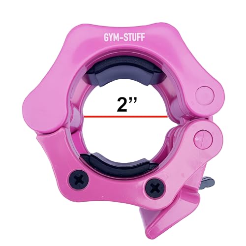 PROTONE Clips olímpicos para pesas de 5 cm o 2,5 cm, collares de abrazadera de bloqueo con clips de liberación rápida de 5 cm o 2,5 cm para levantamiento de pesas (rosa)