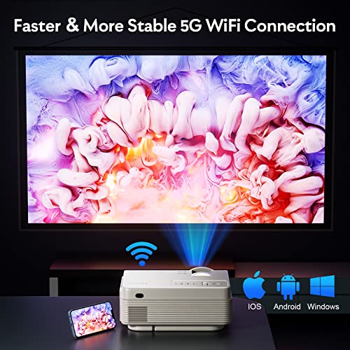 Proyector, YEZMEK Nativo 1080P 15000 Lumen Full HD Proyector 5G WiFi Bluetooth, Mini Proyector Portátil 4K Soporte, Compatible con TV Stick Smartphone Tableta Laptop HDMI USB TF.