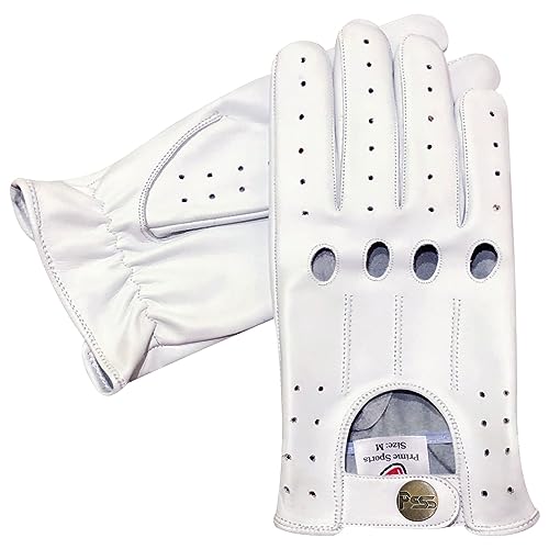 PSS Guantes de conducción clásicos de cuero sin forro para hombre, chofer, estilo vintage retro, para ciclismo, equitación, gimnasio, silla de ruedas, guantes de verano 507 (M, blanco)