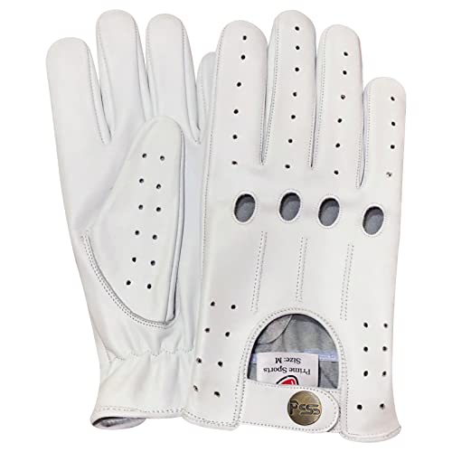 PSS Guantes de conducción clásicos de cuero sin forro para hombre, chofer, estilo vintage retro, para ciclismo, equitación, gimnasio, silla de ruedas, guantes de verano 507 (M, blanco)